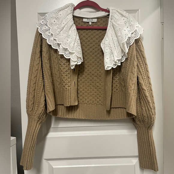 Sea New York Melanie Cardigan Sweater with Peter Pan Collar Ruffled - Picture 5 of 12